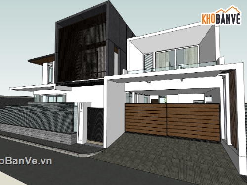 biệt thự 2 tầng,su biệt thự,sketchup biệt thự