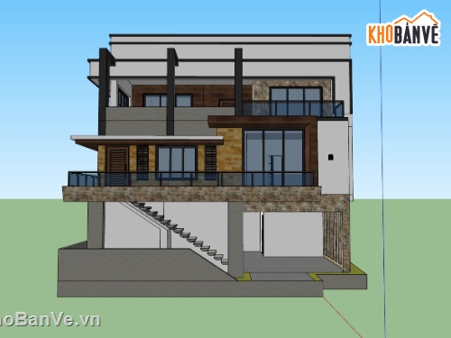 biệt thự 2 tầng,biệt thự sketchup,biệt thự hiện đại