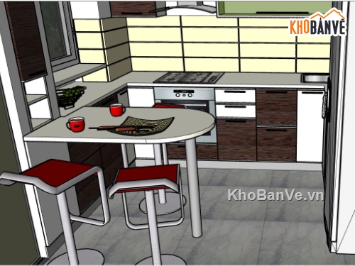 phòng bếp sketchup,phòng bếp file su,model su phòng bếp