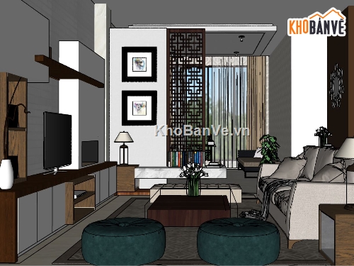 sketchup phòng khách,thiết kế phòng khách model su,sketchup phòng khách hiện đại