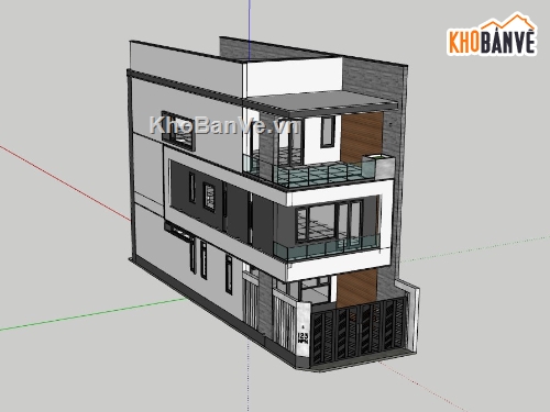 nhà phố 3 tầng dựng model su,fil su dựng mẫu nhà phố,mẫu 3d su dựng nhà phố,nhà phố 3 tầng file sketchup