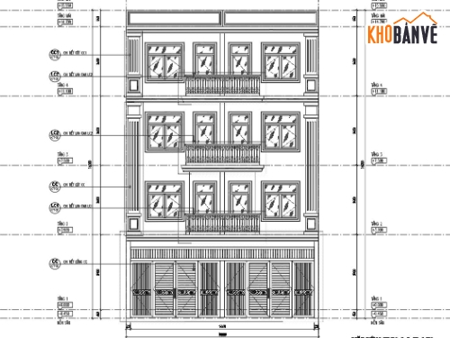 file cad kiến trúc nhà phố 4 tầng,Nhà 4 tầng tân cổ điển file autocad,Nhà phố tân cổ điển 10x14m