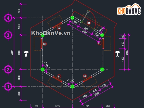 nhà bảo vệ,bản vẽ autocad nhà bảo vệ,bản vẽ nhà bảo vệ lục giác