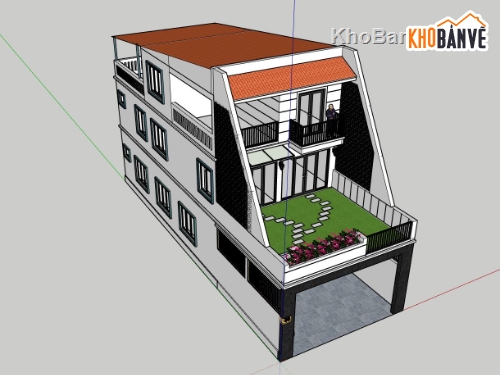 nhà phố 2 tầng dựng model su,model su dựng nhà phố  2 tầng,phối cảnh nhà phố 2 tầng file su,file su dựng nhà phố 2 tầng