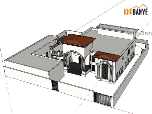 Biệt thự 1 tầng,model su biệt thự 1 tầng,sketchup biệt thự 1 tầng