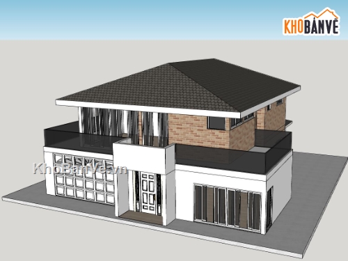biệt thự 2 tầng,phối cảnh biệt thự,biệt thự hiện đại,sketchup biệt thự