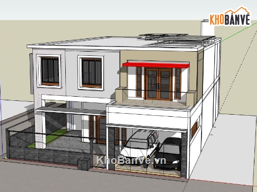 Biệt thự 2 tầng,model su biệt thự 2 tầng,biệt thự 2 tầng file su,sketchup biệt thự 2 tầng,nhà biệt thự 2 tầng file su