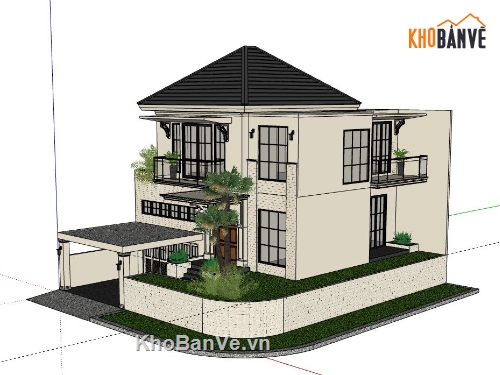 Biệt thự 2 tầng,model su biệt thự 2 tầng,file sketchup biệt thự 2 tầng