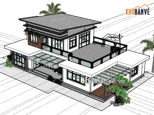 File su biệt thự 2 tầng,model su biệt thự 2 tầng,biệt thự 2 tầng file sketchup,sketchup biệt thự 2 tầng