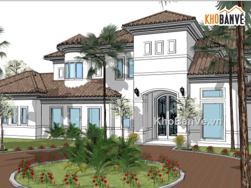 file su dựng biệt thự 2 tầng,file sketchup biệt thự 2 tầng,model su nhà biệt thự 2 tầng,model biệt thự 2 tầng su