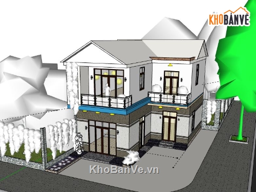 Biệt thự 2 tầng,model su biệt thự 2 tầng,file sketchup biệt thự 2 tầng