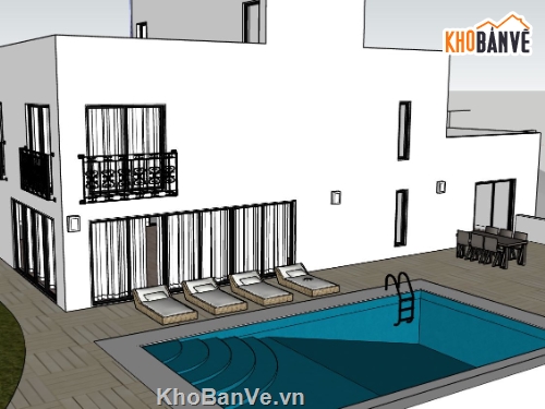 Biệt thự  2 tầng,file sketchup biệt thự 2 tầng,biệt thự có bể bơi