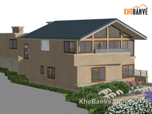 dựng 3d su biệt thự 2 tầng,model sketchup nhà biệt thự hiện đại,file su thiết kế biệt thự