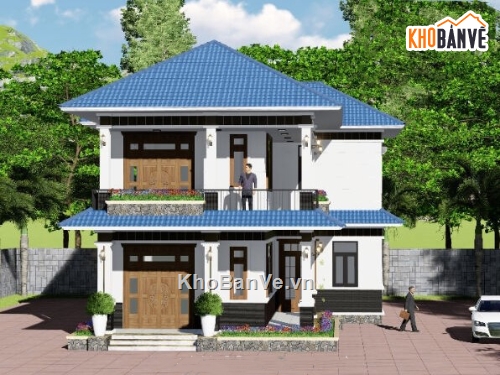 biệt thự 2 tầng,biệt thự mái thái,mẫu biệt thự mái thái