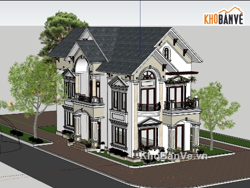 Biệt thự  2 tầng,file sketchup biệt thự 2 tầng,model sketchup biệt thự,biệt thự 2 tầng file sketchup,biệt thự 2 tầng file su