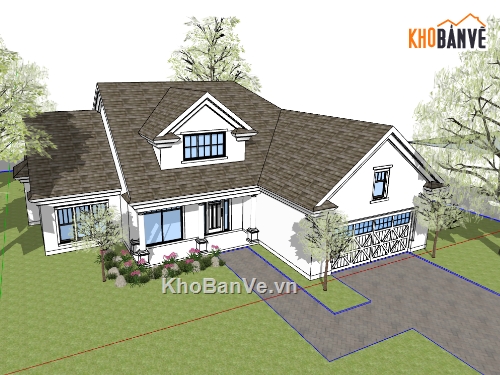 dựng sketchup biệt thự 2 tầng,thiết kế biệt thự file su,model su dựng biệt thự