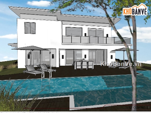 biệt thự  2 tầng file sketchup,thiết kế sketchup biệt thự,biệt thự 2 tầng model su,model su biệt thự 2 tầng