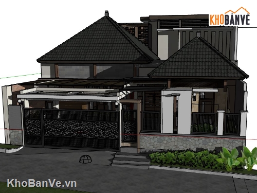 sketchup dựng biệt thự  2 tầng,model su biệt thự 2 tầng,sketchup biệt thự 2 tầng