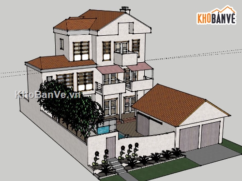 Biệt thự 3 tầng,model su biệt thự 3 tầng,biệt thự 3 tầng file su,sketchup biệt thự 3 tầng,biệt thự 3 tầng model su