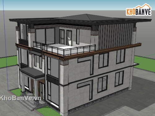 model su biệt thự 3 tầng,su biệt thự 3 tầng,sketchup biệt thự 3 tầng