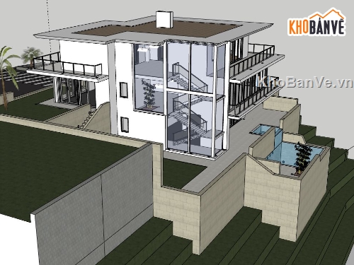 model su biệt thự 3 tầng,file sketchup biệt thự 3 tầng,sketchup biệt thự 3 tầng