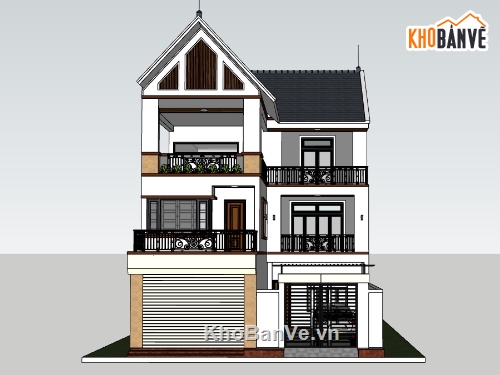 biệt thự sketchup,biệt thự 3 tầng,sketchup biệt thự