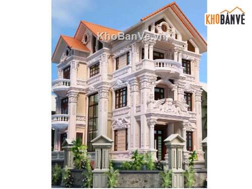 Biệt thự tân cổ điển,biệt thự 3 tầng,file cad biệt thự 3 tầng,cad biệt thự 3 tầng