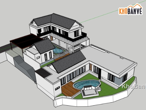 biệt thự hiện đại,biệt thự 1 tầng,biệt thự 2 tầng,model su biệt thự 1 tầng,file sketchup biệt thự 2 tầng