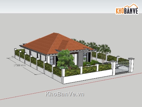 Biệt thự 1 tầng,model su biệt thự 1 tầng,biệt thự 1 tầng sketchup