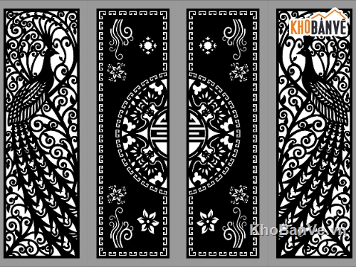 mẫu cổng,cổng 4 cánh,file cổng 4 cánh,cổng chim công