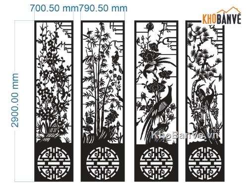 cổng tứ quý,Mẫu cổng 4 cánh chữ thọ,file cnc cổng tứ quý