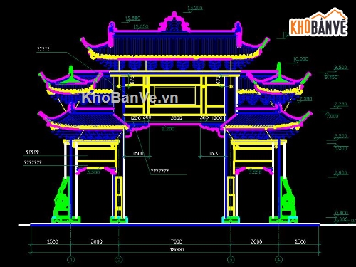 mẫu cổng chùa,Bản vẽ cad cổng chùa,File cad cổng chùa,Bản vẽ cổng chùa