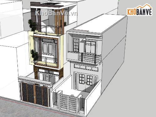 nhà phố 3 tầng,phối cảnh nhà phố,file sketchup nhà phố