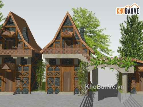 nhà khu nghỉ dưỡng,khu nghỉ dưỡng,sketchup nhà nghỉ dưỡng