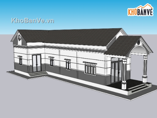 nhà chữ L,nhà 1 tầng,su nhà 1 tầng,sketchup nhà 1 tầng