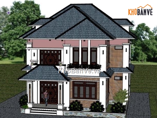 Biệt thự 2 tầng,model su biệt thự 2 tầng,file sketchup biệt thự 2 tầng