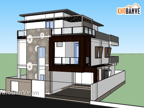 nhà 3 tầng hiện đại,su nhà 3 tầng,file sketchup 3 tầng