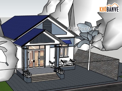 nhà 1 tầng mái thái,sketchup 1 tầng mái thái,su nhà mái thái