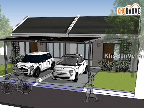 sketchup nhà 1 tầng,su nhà 1 tầng,file sketchup nhà 1 tầng