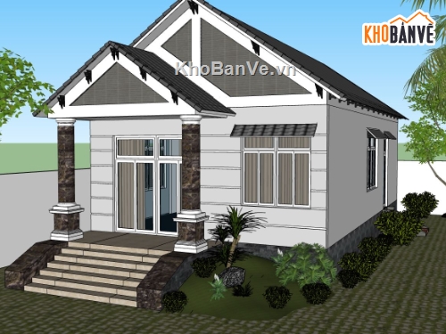 nhà cấp 4,sketchup nhà cấp 4,phối cảnh nhà cấp 4