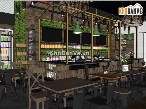 mẫu quán cafe,su quán cafe,sketchup quán cafe,model su quán cafe