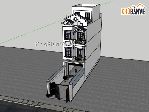 nhà phố 3 tầng,su nhà phố,sketchup nhà phố,nhà dân 3 tầng 1 tum