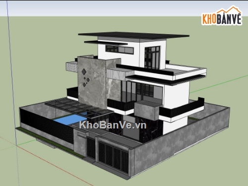 Nhà phố 2 tầng,phối cảnh nhà phố 2 tầng,sketchup nhà phố 2 tầng