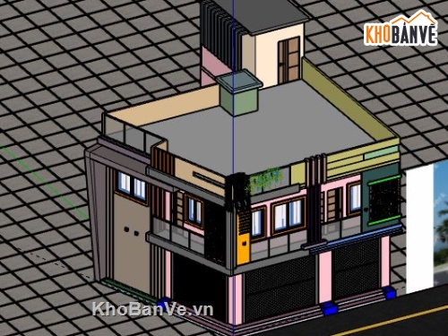 Nhà phố 2 tầng,model su nhà phố 2 tầng,sketchup nhà phố 2 tầng