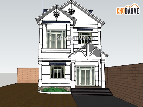 Nhà phố 2 tầng,Nhà 2 tầng đẹp,model su nhà phố 2 tầng,sketchup nhà phố 2 tầng