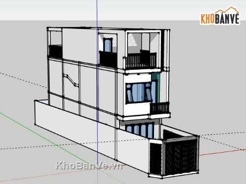 Nhà phố 3 tầng,Model su nhà phố 3 tầng,sketchup nhà phố 3 tầng