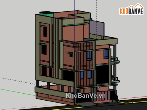 Nhà phố 3 tầng,model su nhà phố 3 tầng,sketchup nhà phố 3 tầng