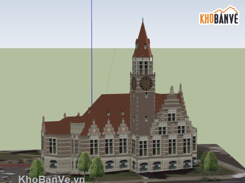 dựng bao cảnh sketchup nhà tòa án,file 3d su nhà tòa án,model sketchup mẫu nhà tòa án