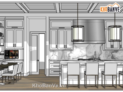 phòng bếp,nội thất phòng bếp,phòng bếp hiện đại,file sketchup nội thát phòng bếp