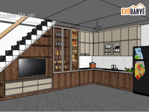 phòng bếp sketchup,file sketchup phòng bếp,model su phòng bếp,phòng bếp,thiết kế nội thất phòng bếp